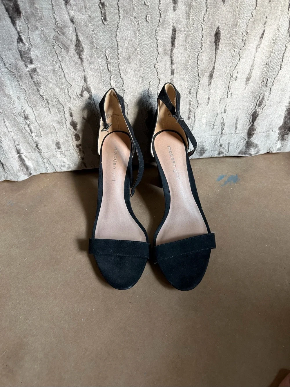 Madden Girl Black Suede Pointed Toe Ankle Strap Heels